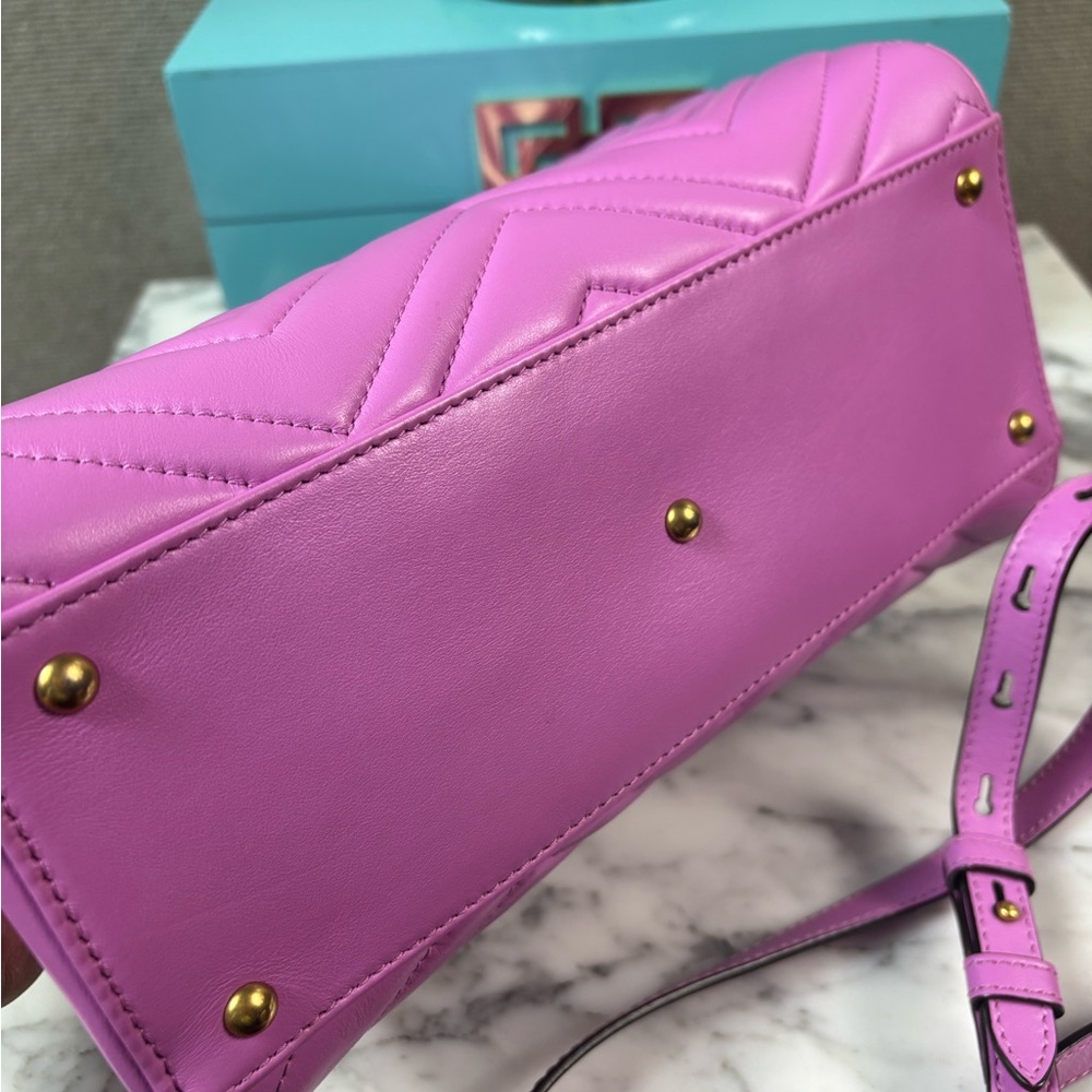 EUC GUCCI Small Pink GG Marmont Matelassé Satchel Tote - Picture 10 of 17